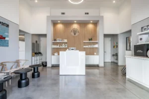 front desk of Biohack Lab wellness center with modern interior design