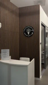 Biohack Lab recovery center reception area with modern interior design