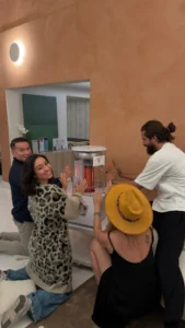 people experiencing wellness therapy with red light device for recovery and relaxation